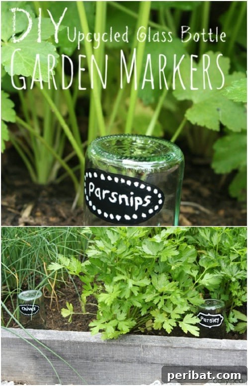 Elevate Your Garden: 25 DIY Markers for Beauty and Organization 24 Upcycled Glass Bottle Plant Markers