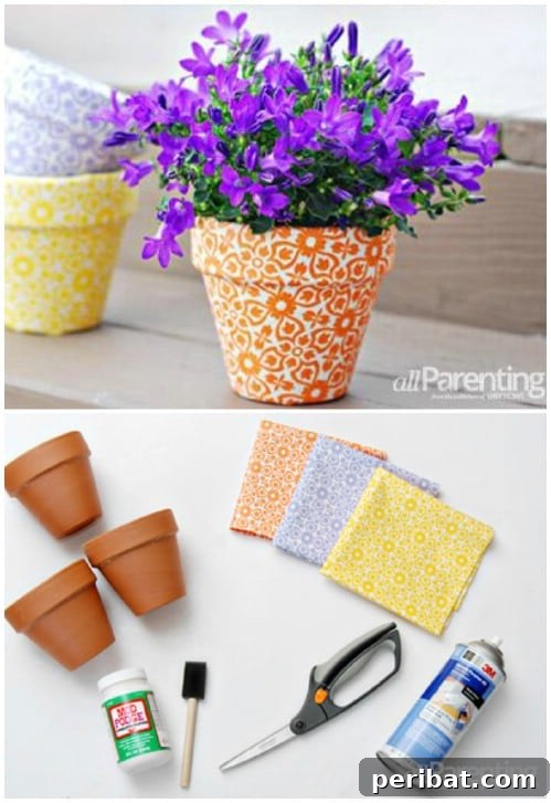 Dış Mekanlara Estetik Katan 25 Kendin Yap Saksı Fikri 12 DIY Fabric Covered Planters: Creative Way to Revamp Old Pots
