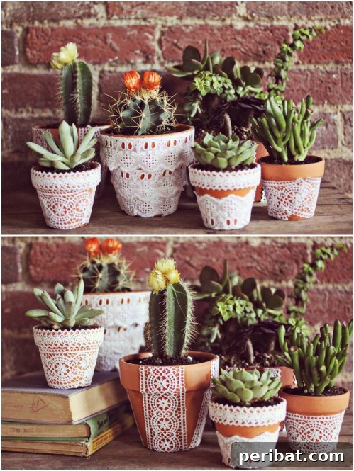 Dış Mekanlara Estetik Katan 25 Kendin Yap Saksı Fikri 3 DIY Lace Flower Pots: Transform Terra Cotta with Delicate Lace