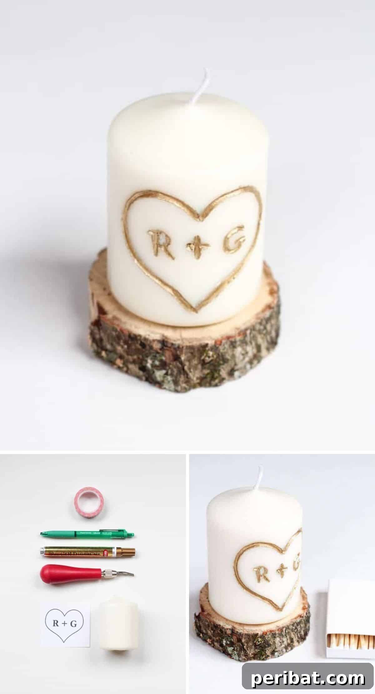 25 DIY Valentine's Gifts Crafted with Love for Him 13 DIY Carved Wooden Base Candle