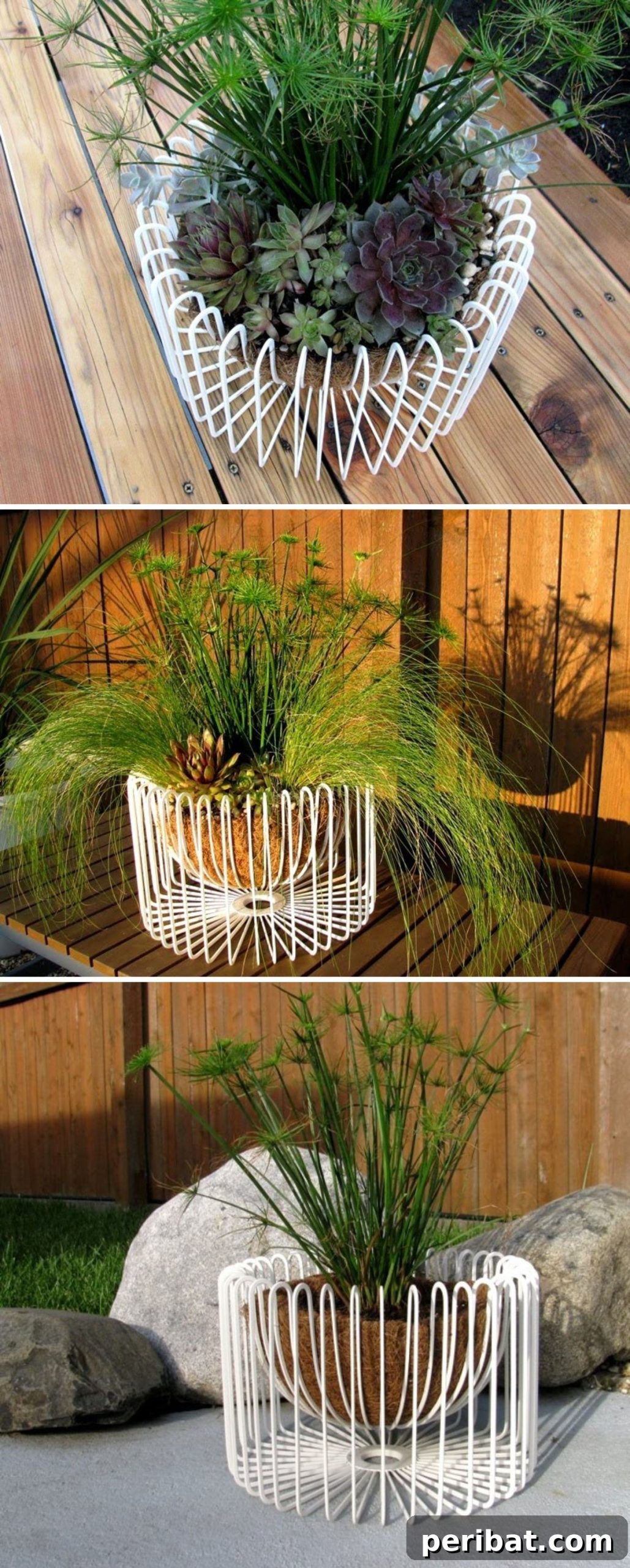 Unlock Your Garden's Potential: 12 Genius IKEA Hacks 6 An IKEA Tradig wire fruit bowl, ingeniously repurposed as a contemporary planter, holding a small potted plant, demonstrating how simple household items can be transformed into stylish garden decor with minimal effort.