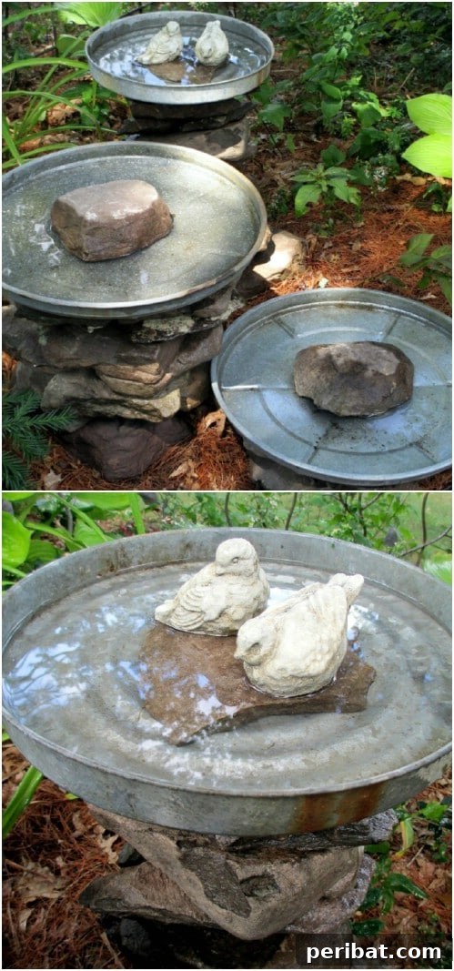 Rustic Stacked Stone Bird Baths