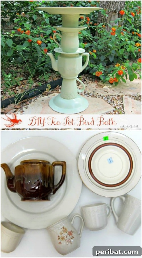 Upcycled Teacup and Teapot Bird Bath