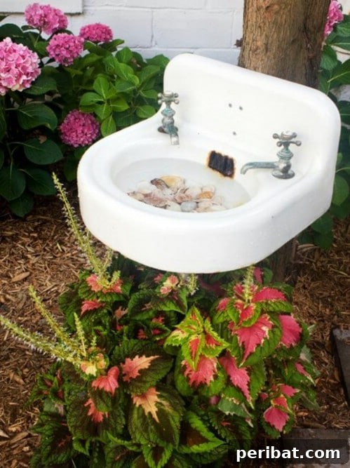 Upcycled Bathroom Sink Bird Bath