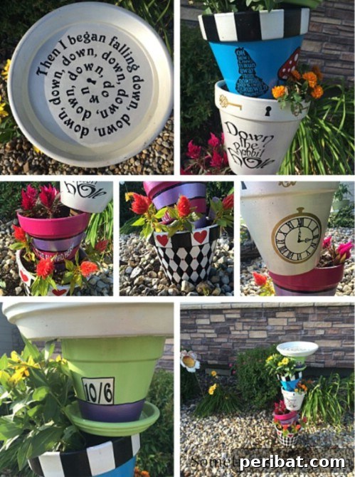 Whimsical Alice In Wonderland Inspired Topsy Turvy Planter Bird Bath