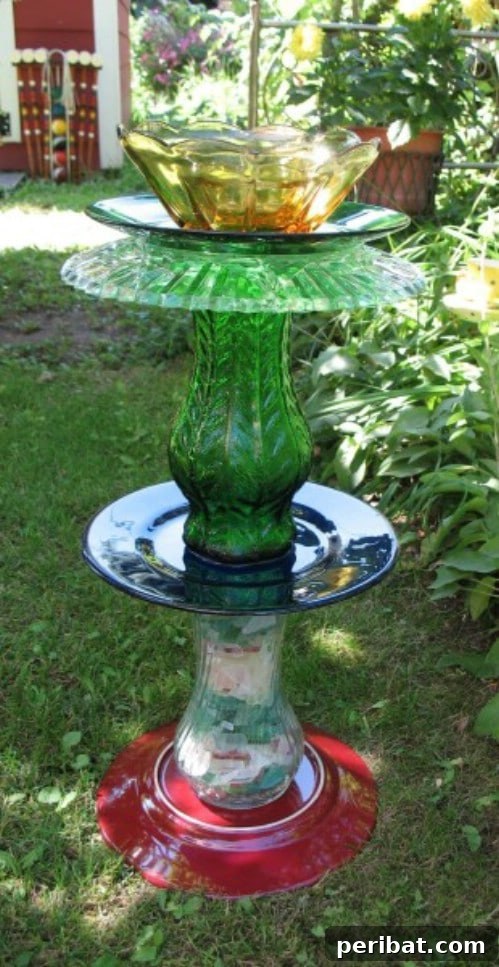 Repurposed Plate and Vase Stacked Bird Bath