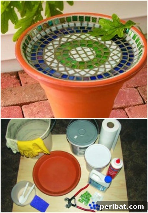 DIY Mosaic Terra Cotta Bird Bath