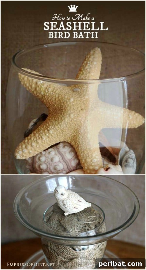 Repurposed Glass Dish Bird Bath with Burlap Filled Vase Pedestal
