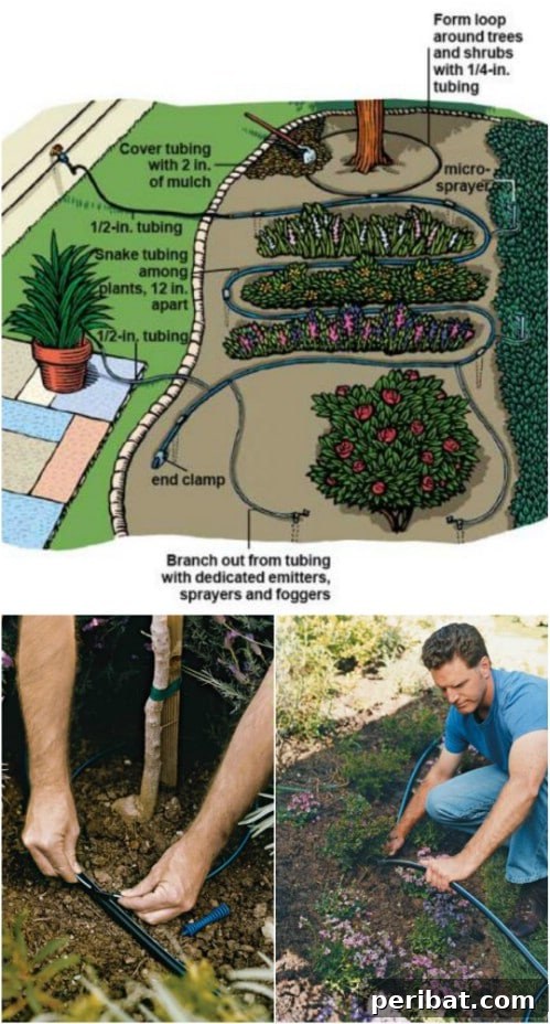 Easy Outdoor Drip Irrigation System Connected to a Faucet