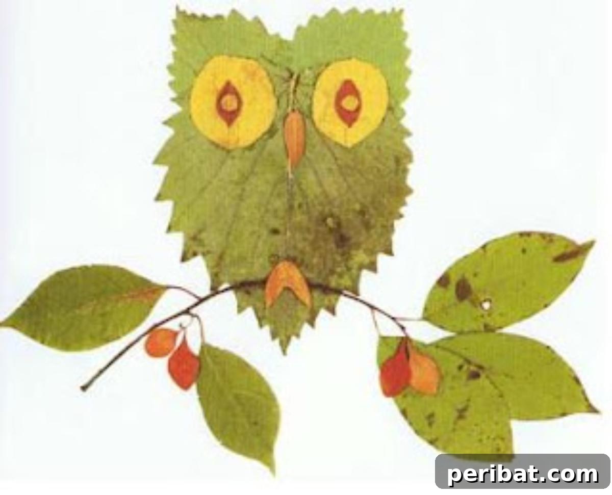 Autumn's Bounty: Creative Leaf Crafts for Young Explorers 11 Leaf Critter, an animal shape made from various leaves and natural elements.