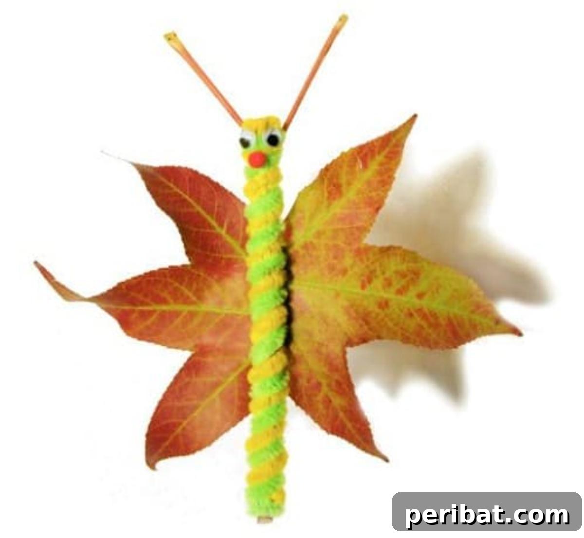Autumn's Bounty: Creative Leaf Crafts for Young Explorers 15 Leaf Butterfly crafted from two large leaves forming wings and a twig body.