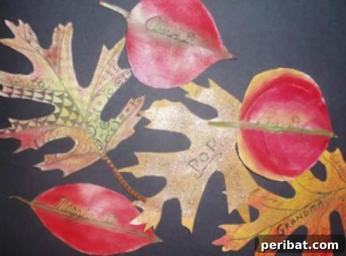 Autumn's Bounty: Creative Leaf Crafts for Young Explorers 18 Leaf Place Cards for a dinner table, decorated with fall leaves and names.