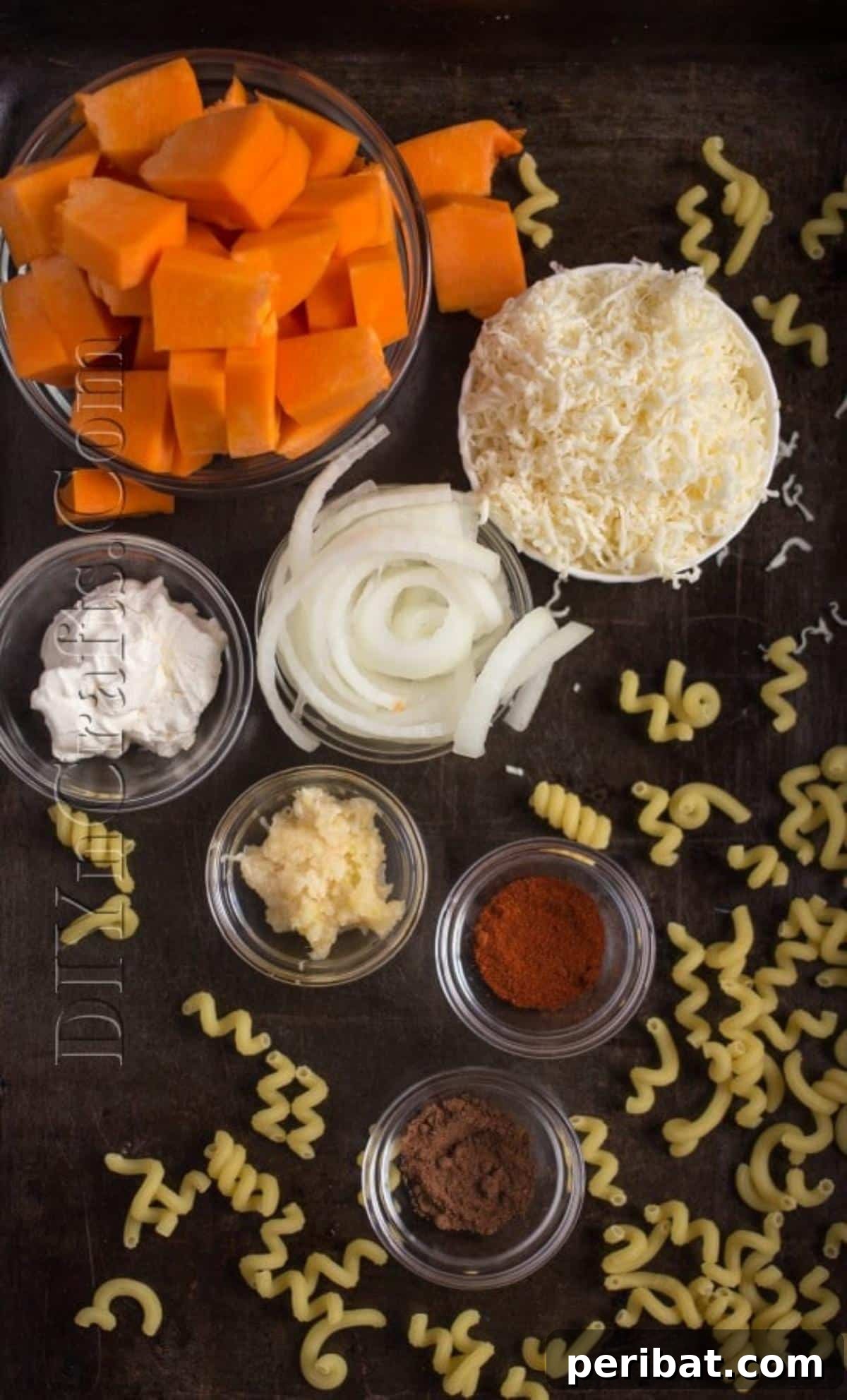 Set It and Forget It: Butternut Mac and Cheese in Your Slow Cooker 3 Butternut squash, onion, garlic, and spices in slow cooker before cooking