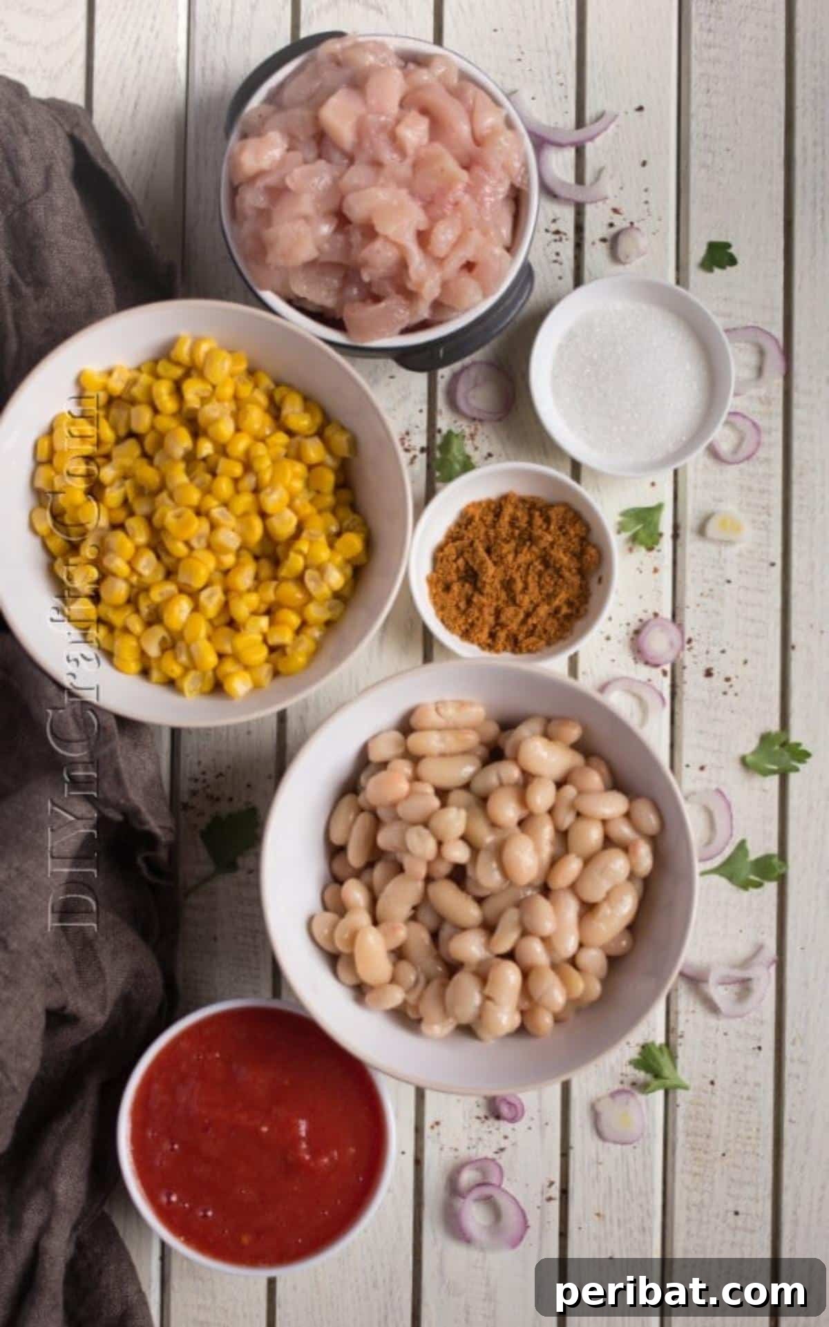 Fresh ingredients laid out for sweet tortilla soup preparation