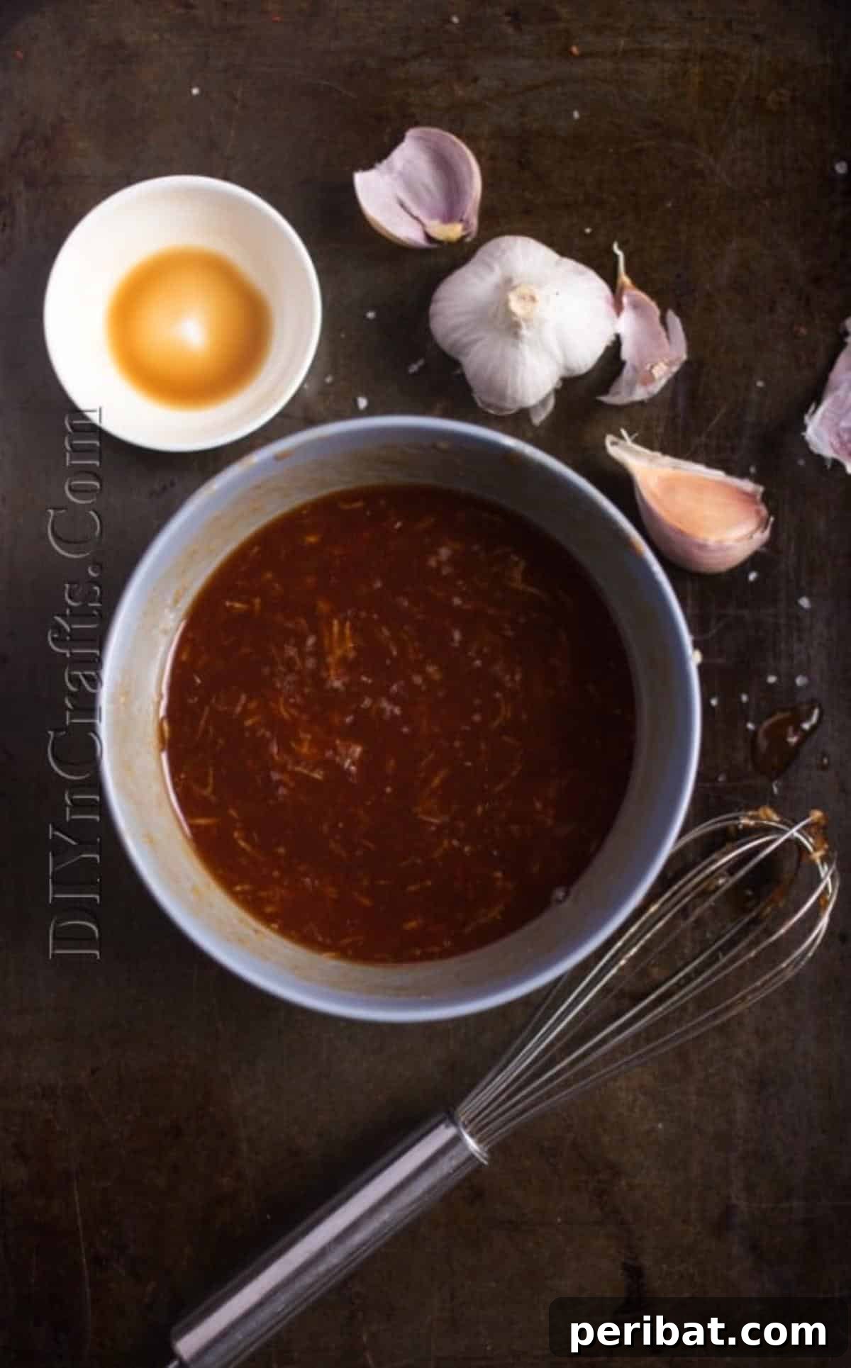 Your Go-To Meatballs: Fast, Flavorful, Flexible 5 Preparing the homemade glaze by mixing honey, apricot jam, ketchup, soy sauce, and garlic.