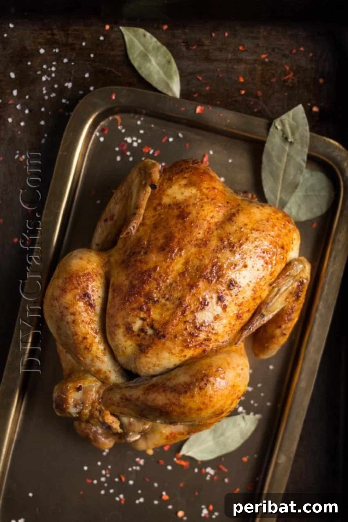 Finished slow cooker roasted chicken ready to serve
