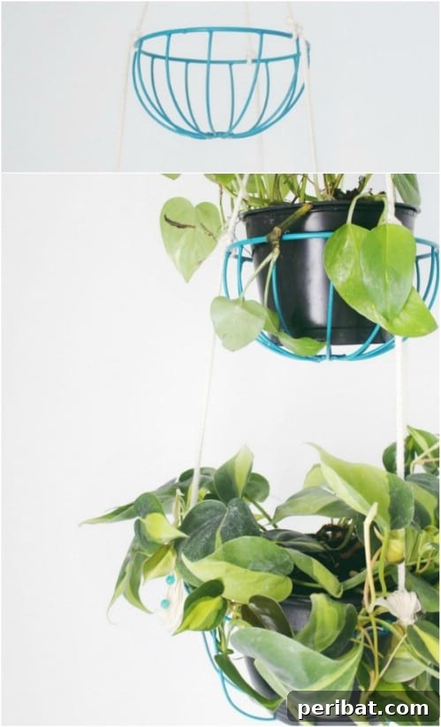 Simple, Stylish DIY Hanging Planters to Transform Your Space 11 DIY Hanging Tiered Planter with Wire Baskets