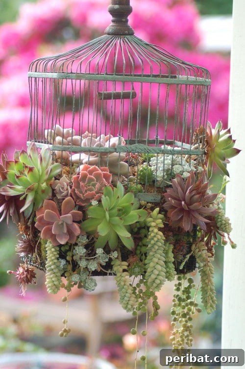 Simple, Stylish DIY Hanging Planters to Transform Your Space 4 Upcycled Bird Cage Planter with Succulents and Rustic Appeal