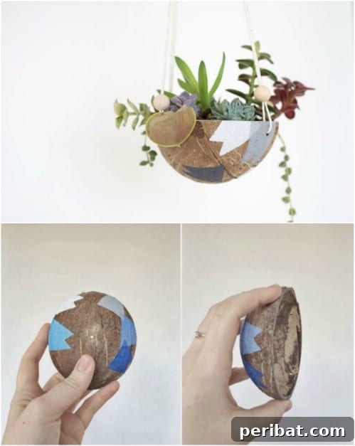 Simple, Stylish DIY Hanging Planters to Transform Your Space 5 Upcycled Coconut Shell Hanging Planter for a Coastal Look