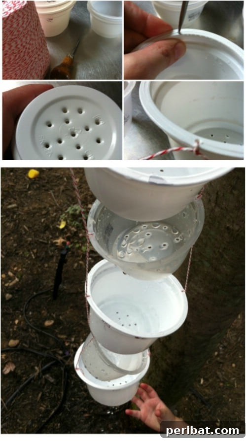15 Brilliant DIY Rain Chains: Turn Downspouts into Delightful Water Features 13 Eco-friendly Upcycled Yogurt Cup Rain Chain for Kids