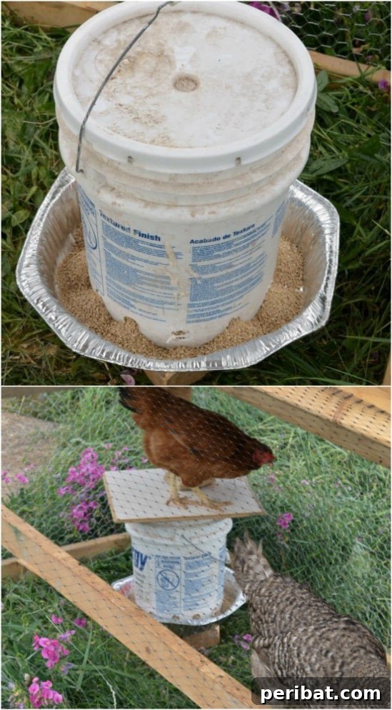 Repurposed Bucket Chicken Feeder and Waterer