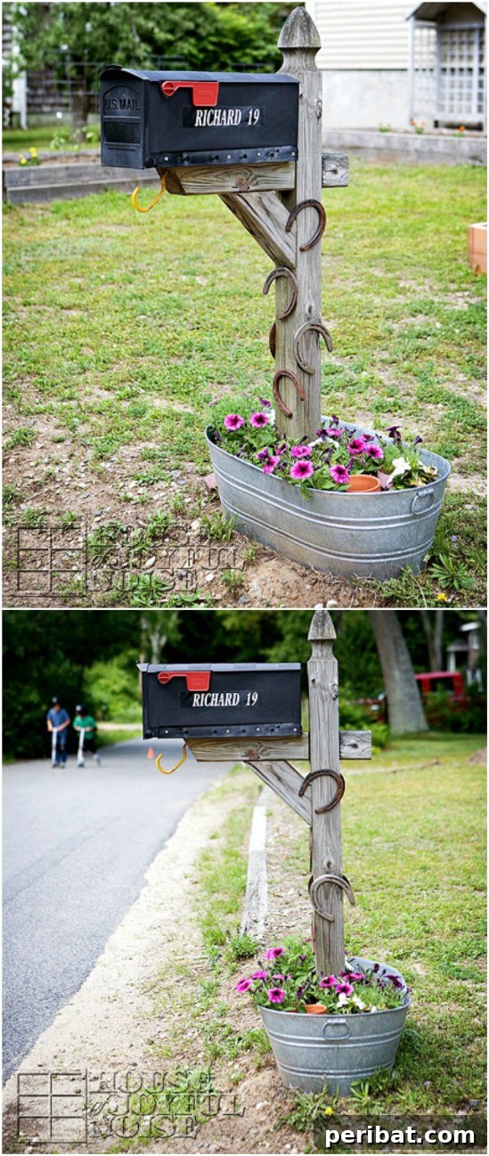 Rustic Vintage Horseshoe Mailbox with Galvanized Feeder