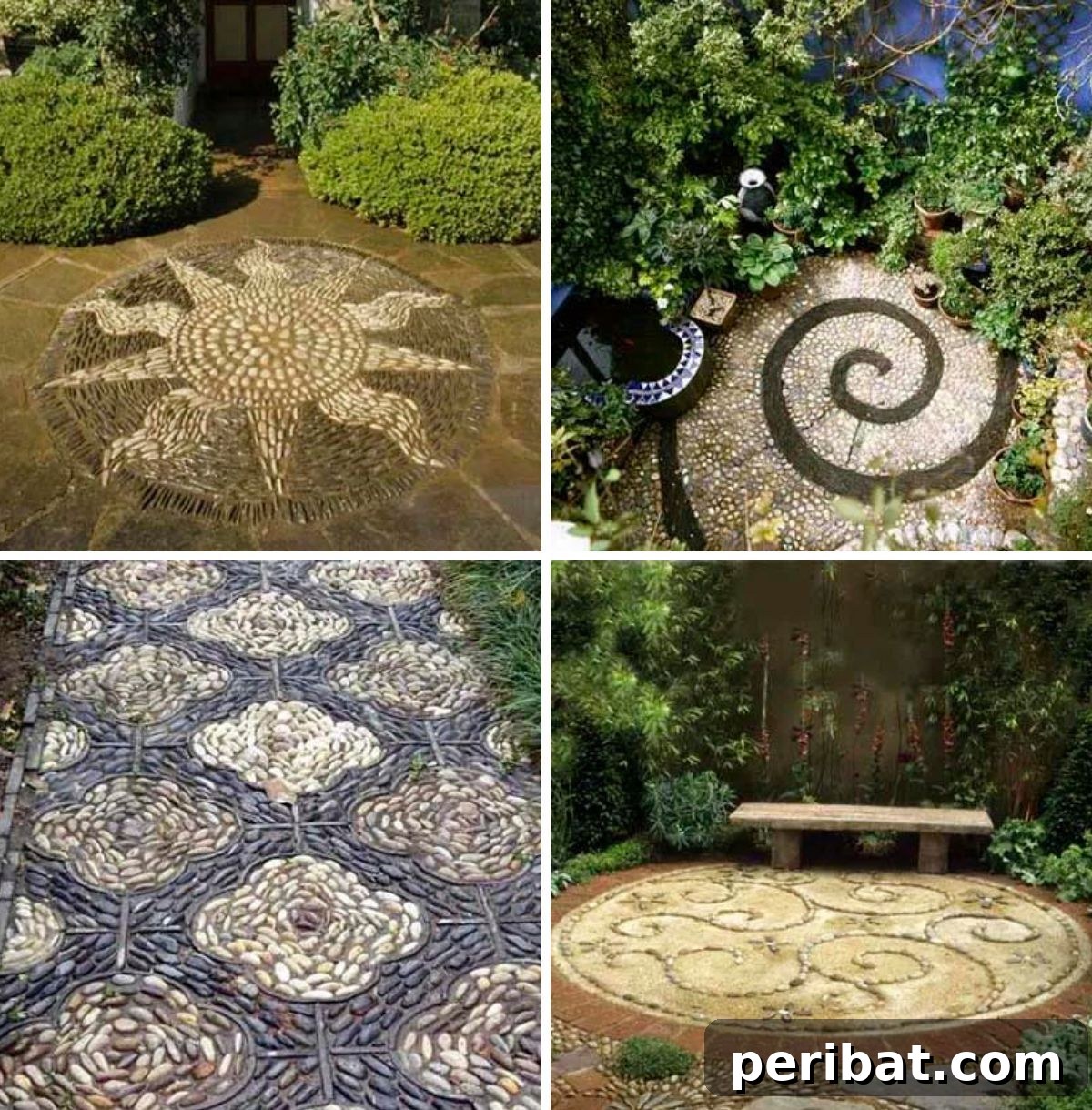 Smart DIY Solutions for Small Backyard Style 17 DIY Pebble Mosaics, handcrafted decorative elements for garden pathways or accents in a small backyard.