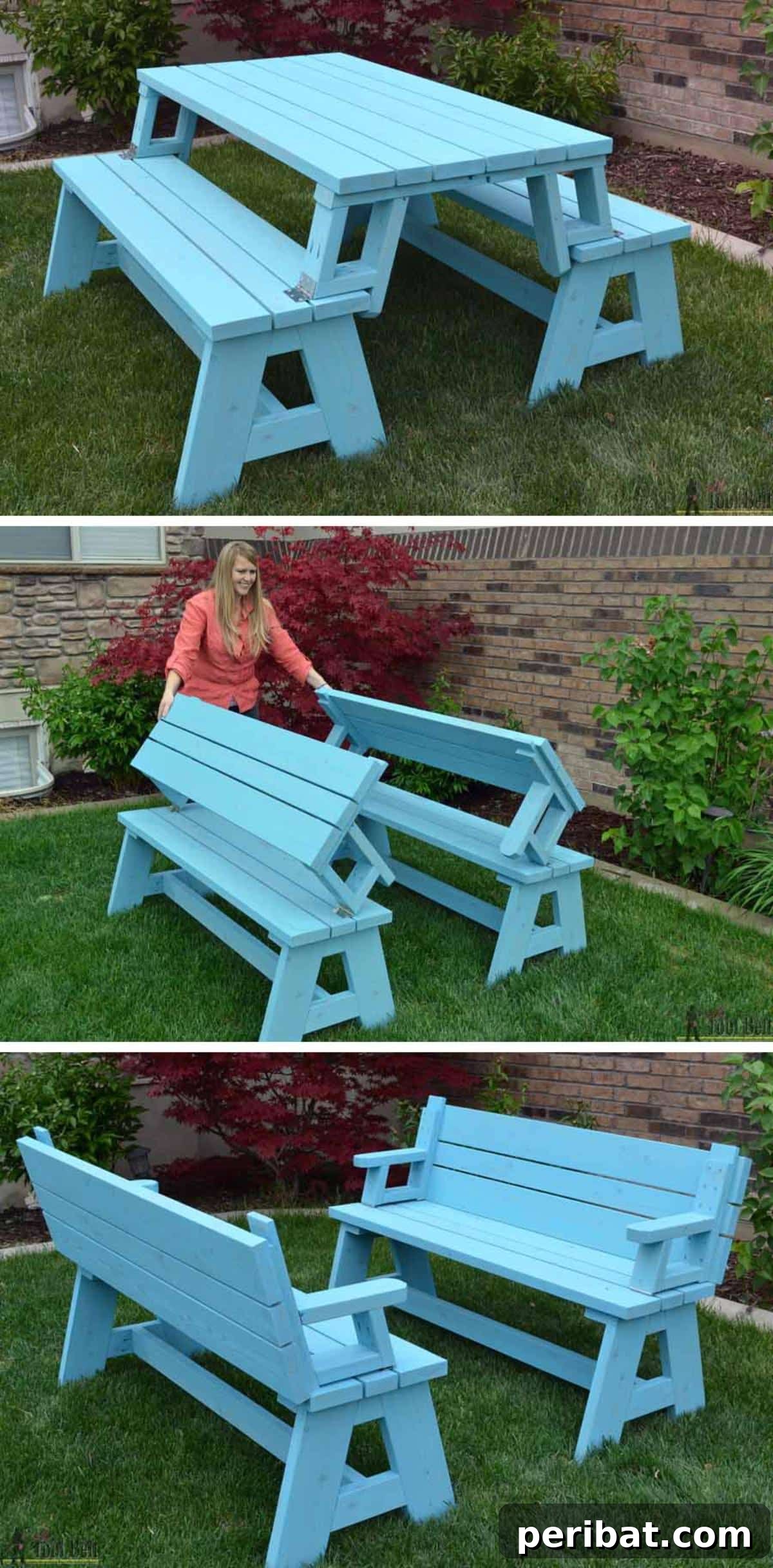 Smart DIY Solutions for Small Backyard Style 6 DIY Convertible Picnic Table, a space-saving outdoor furniture solution for small backyards.