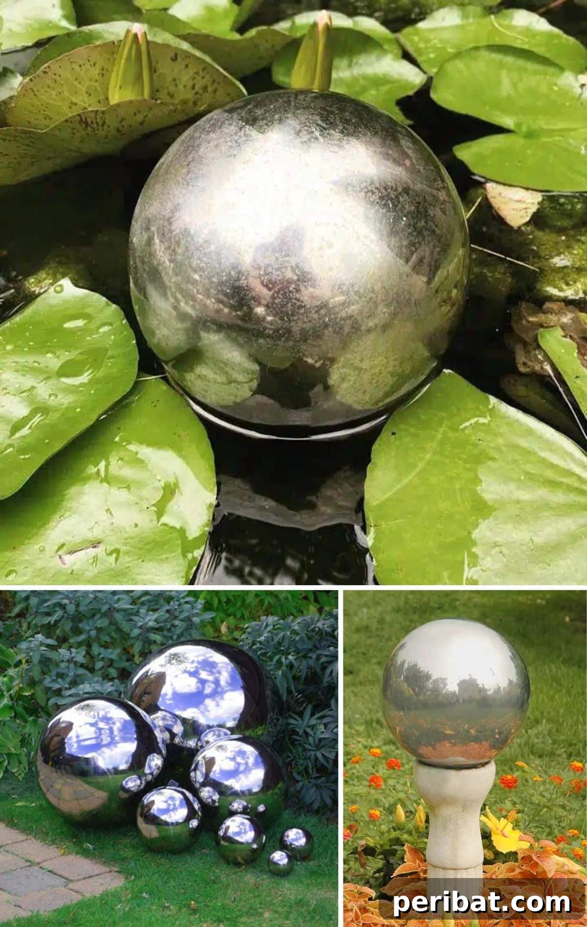 Smart DIY Solutions for Small Backyard Style 7 Simple DIY Mirrored Gazing Balls, reflecting light and creating an illusion of space in a garden.