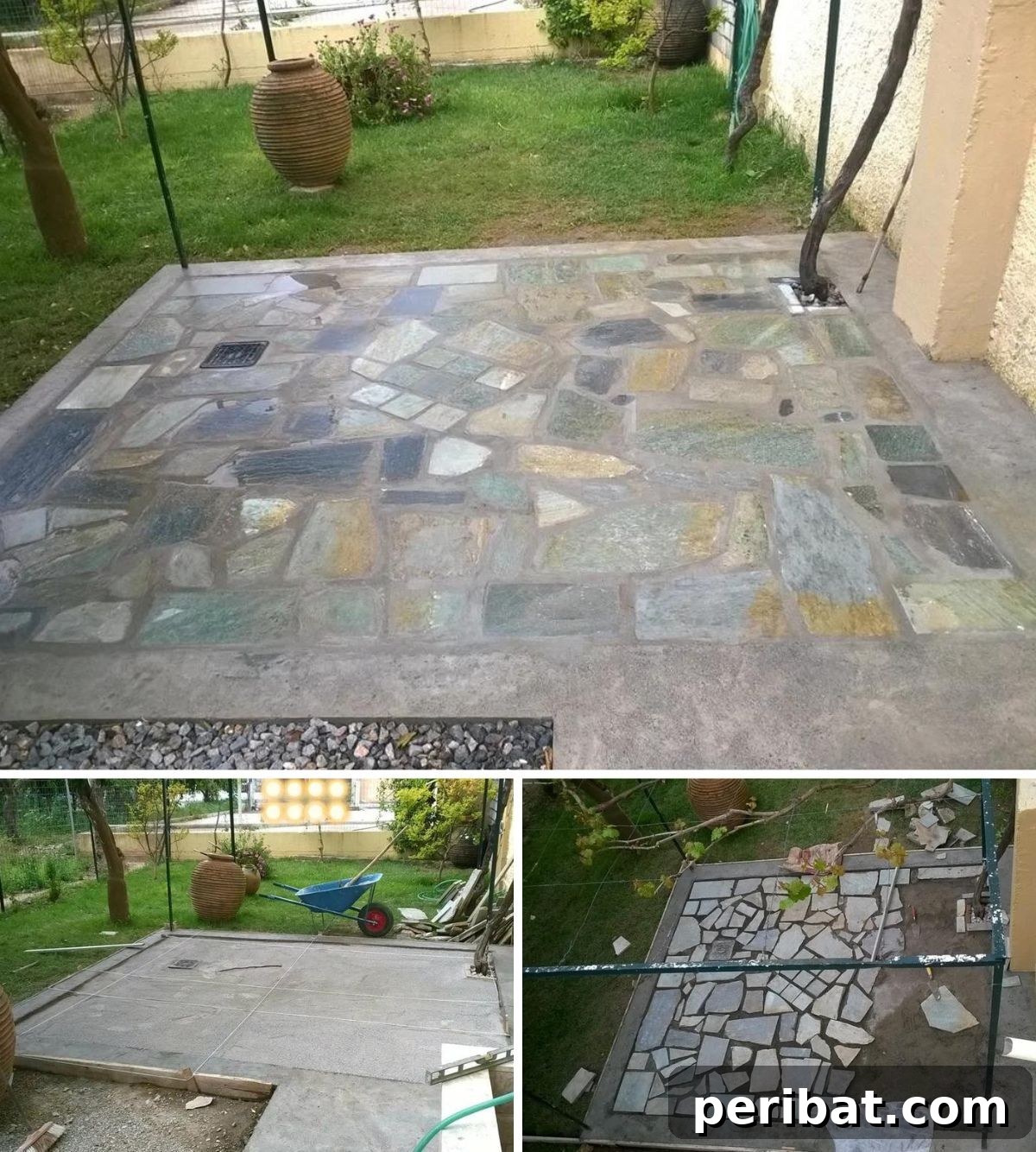 Smart DIY Solutions for Small Backyard Style 8 Easy DIY Flagstone Patio, providing a beautiful and defined area for outdoor relaxation in a small backyard.