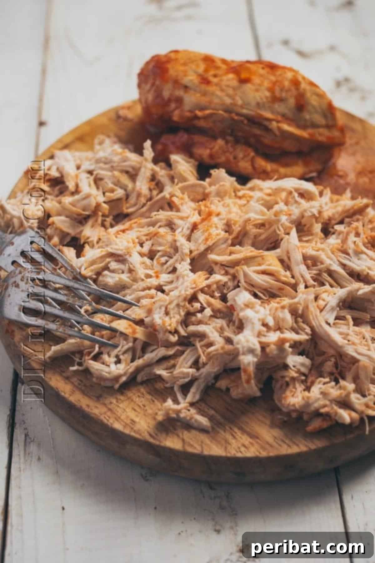 Shredding the chicken breasts for the soup