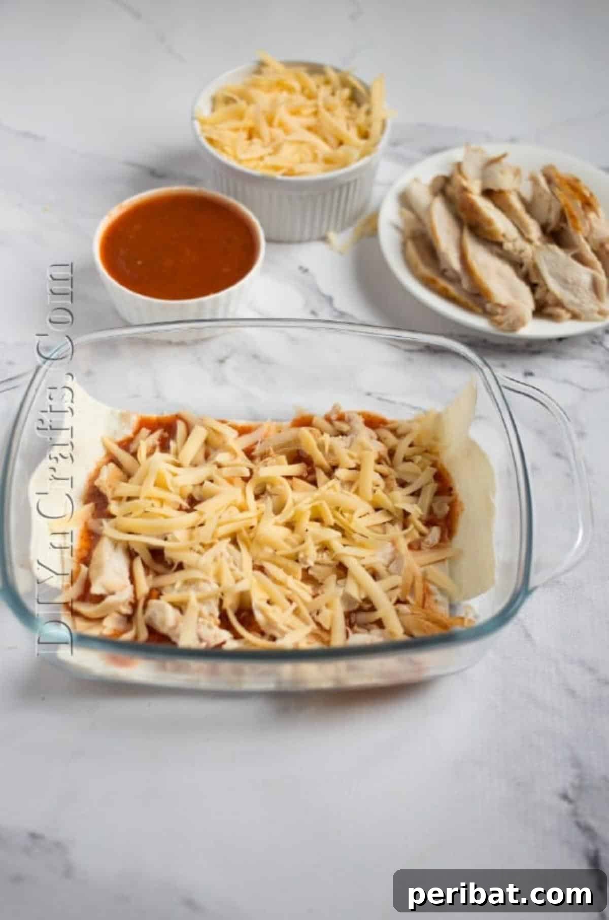 Preparing the casserole before cooking in the oven.