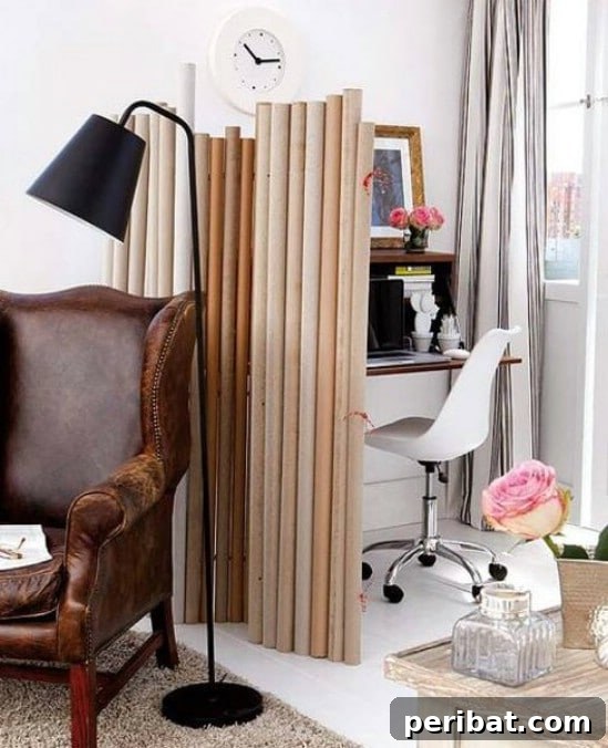 Maximize Your Home with 30 Brilliant DIY Room Dividers 26 Upcycled Cardboard Tube Divider