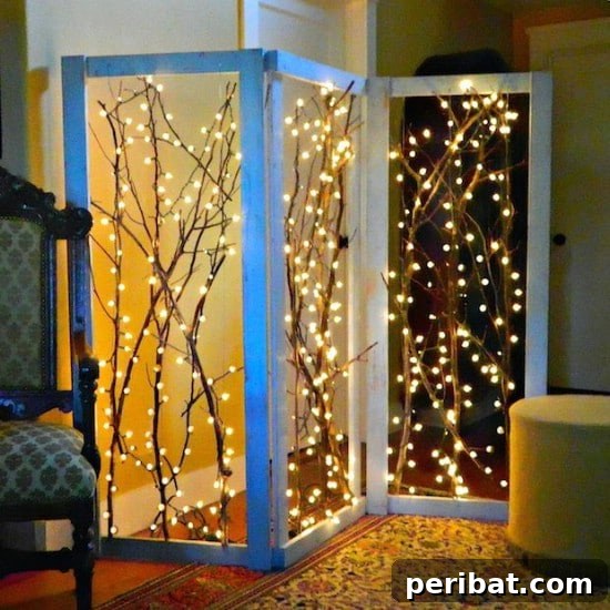Maximize Your Home with 30 Brilliant DIY Room Dividers 31 DIY Twinkling Branches Room Divider