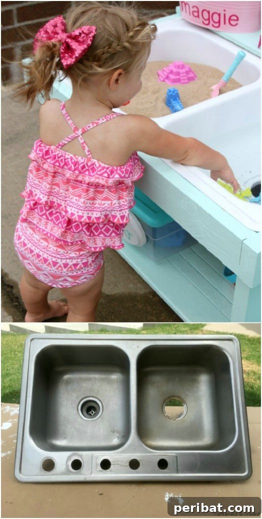 30 DIY Outdoor Play Zones for Unforgettable Summer Fun 15 Repurposed Kitchen Sink Play Area