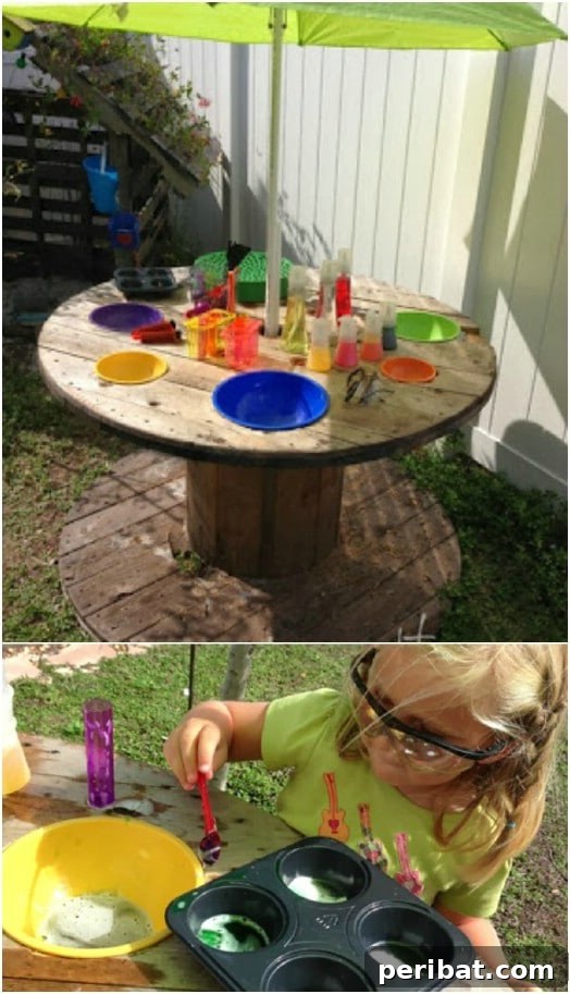 30 DIY Outdoor Play Zones for Unforgettable Summer Fun 25 Repurposed Wooden Spool Science Lab