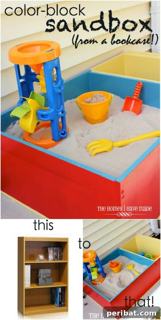 30 DIY Outdoor Play Zones for Unforgettable Summer Fun 5 DIY Upcycled Bookcase Color Block Sandbox