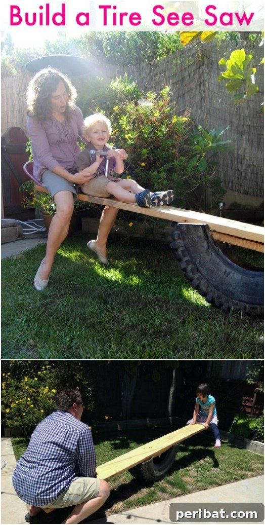 30 DIY Outdoor Play Zones for Unforgettable Summer Fun 8 DIY Repurposed Tire Seesaw