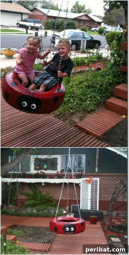 30 DIY Outdoor Play Zones for Unforgettable Summer Fun 9 Homemade Old Fashioned Tire Swing