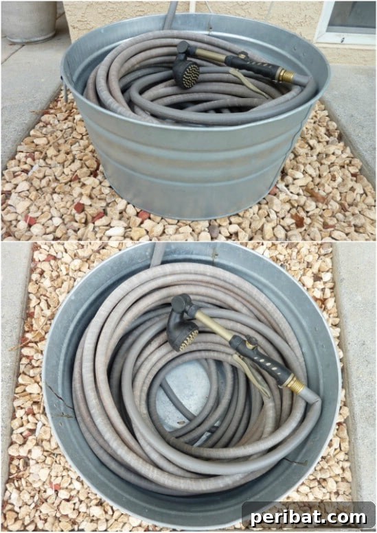 Clever DIY Hose Organizers to Neaten Your Outdoor Space 3 Rustic Galvanized Wash Tub Hose Storage