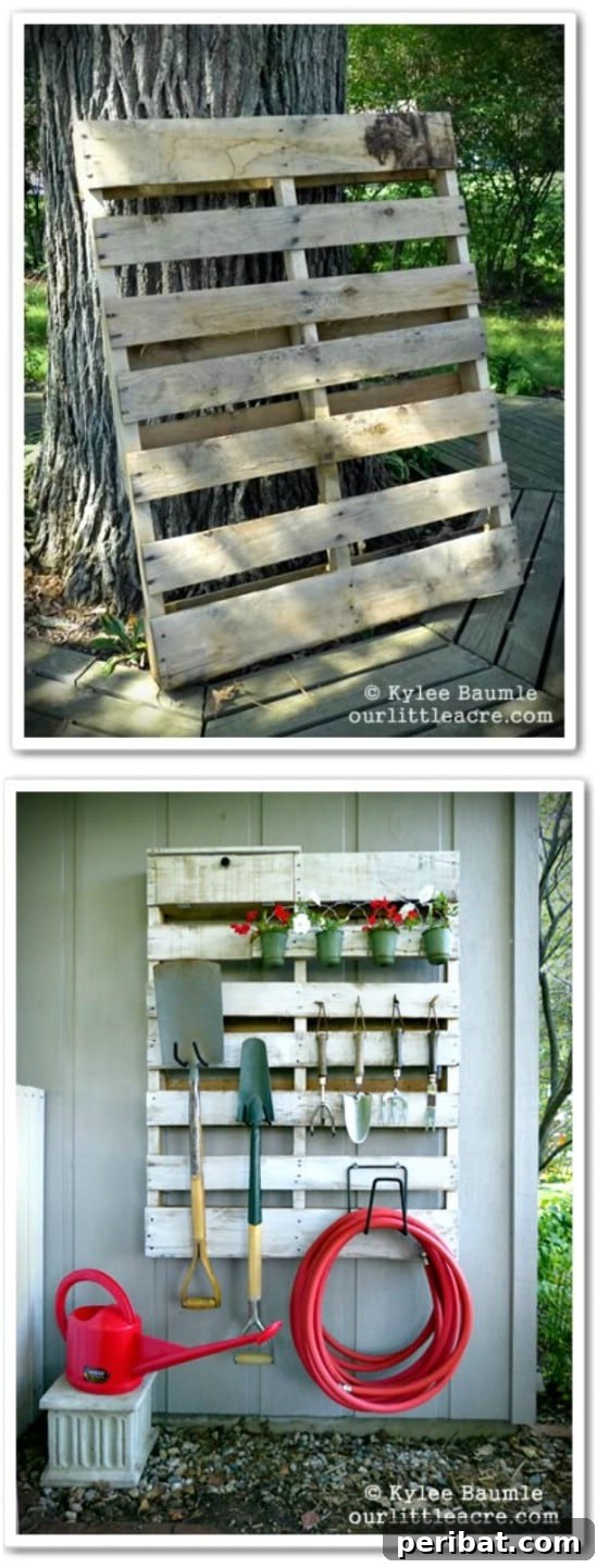 Clever DIY Hose Organizers to Neaten Your Outdoor Space 5 Repurposed Pallet Garden Storage System