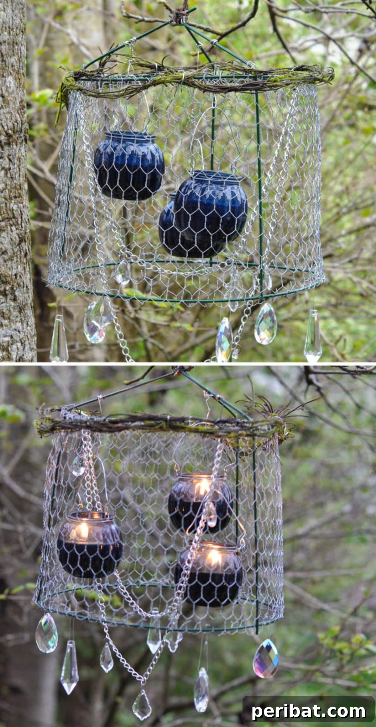 Craft a Luminous Landscape: 20 DIY Garden Lighting Ideas 9 Repurposed Tomato Cage Outdoor Chandelier