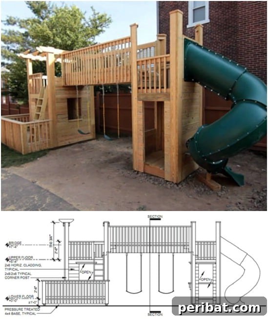 DIY Clubhouse Slide Swing Set with Dual Forts