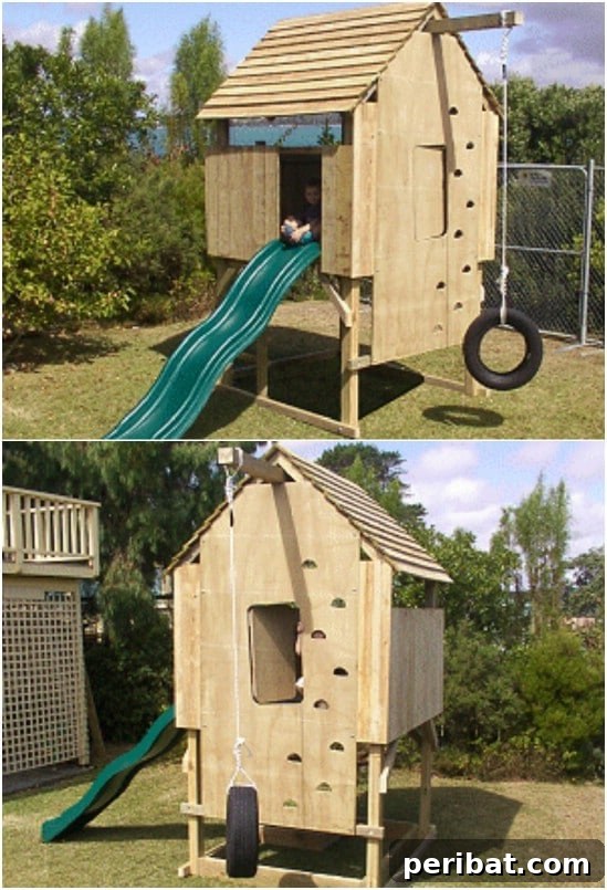 DIY Backyard Play Fort with Tire Swing