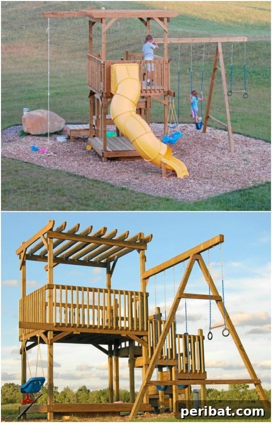 DIY Jungle Gym Swing Set with Climbing Deck
