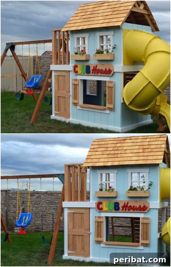 Awesome DIY Clubhouse Swing Set for Kids