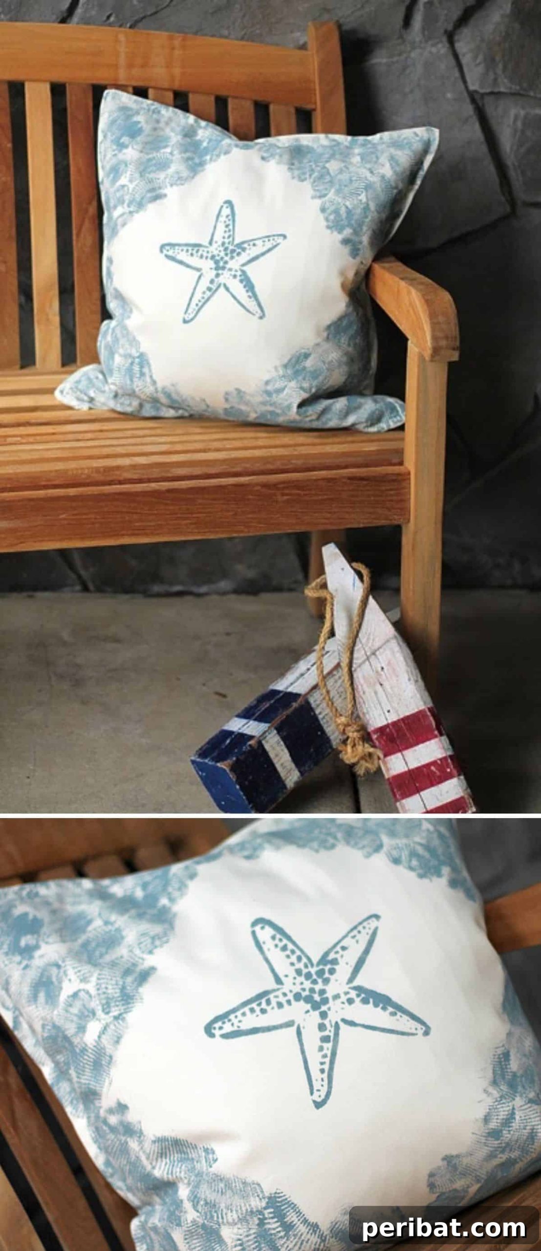 20 Creative DIY Projects for a Stunning Coastal Outdoor Oasis 18 DIY Outdoor Seashell Stamped Pillows