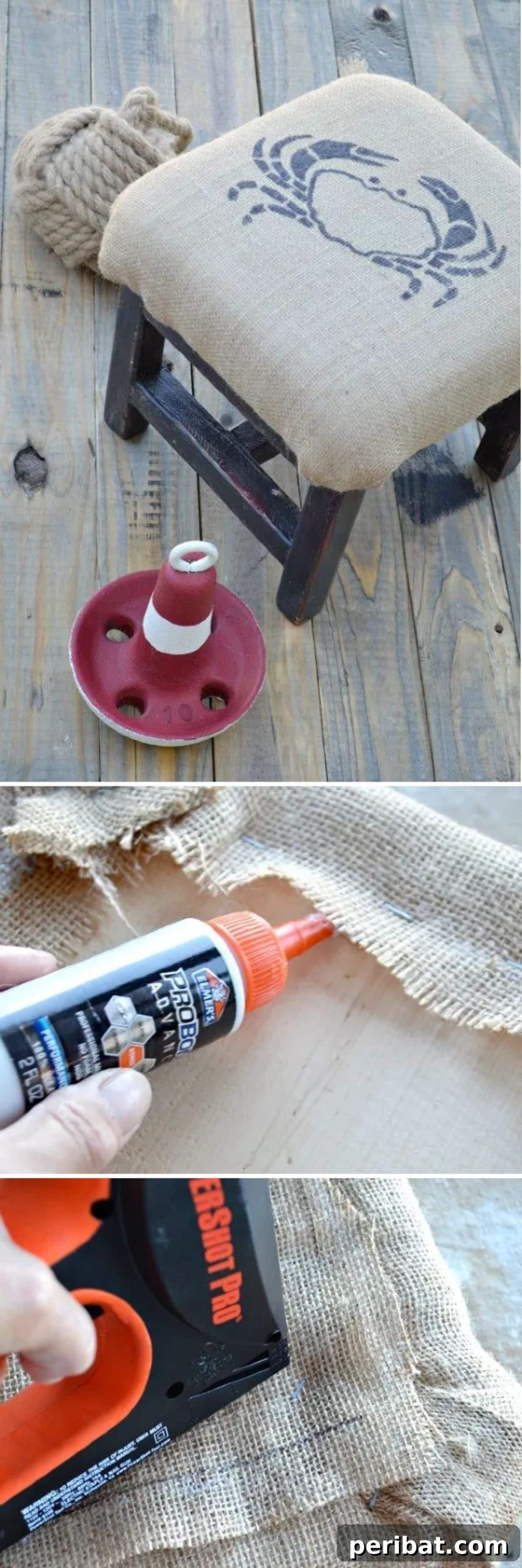 20 Creative DIY Projects for a Stunning Coastal Outdoor Oasis 6 DIY Burlap Upholstered Footstool