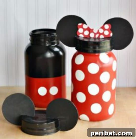 Endless Disney Crafting Fun for Kids 61 Upcycled Mason Jar Mickey And Minnie Banks