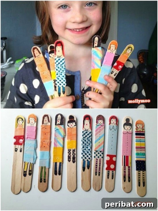 Crafting Summer Memories: Delightful Popsicle Stick Projects for Kids 17 Cute DIY Popsicle Stick Dolls in various outfits